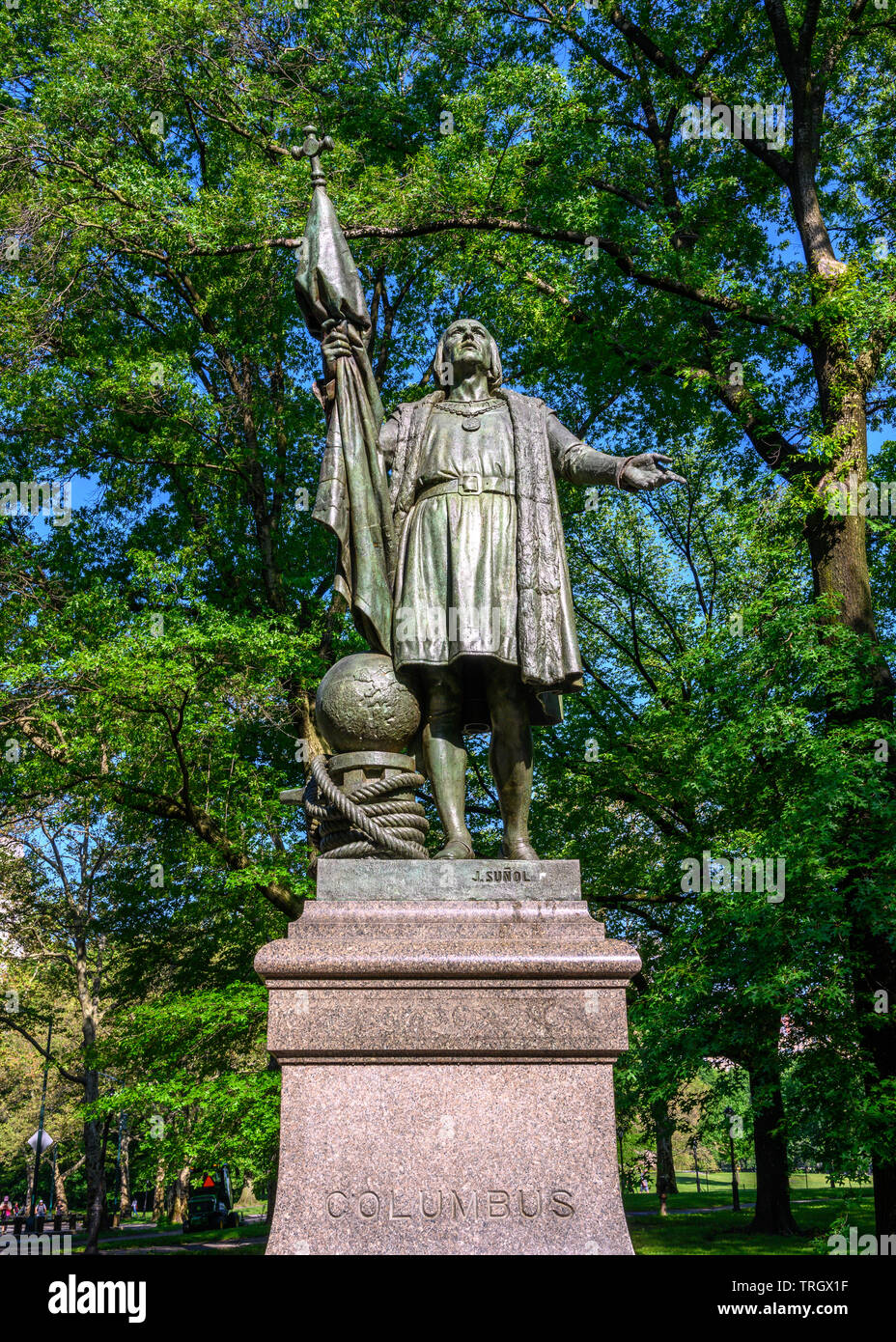 New York, USA, 31. Mai 2019. Eine Statue von Christopher Columbus von spanischen Bildhauer Jerónimo Suñol in New Yorks Central Park. Die Skulptur Stockfoto