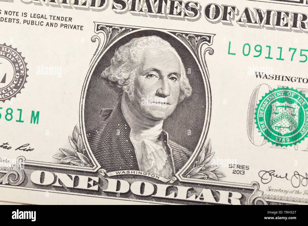 Die Vorderseite des 1 Dollar Bill mit George Washington Stockfoto