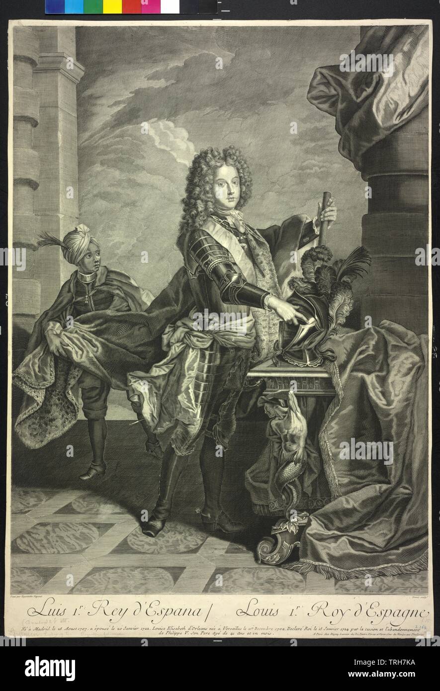 Ludwig I., König von Spanien, Kupferstich von Drevet basierend auf einem Gemälde von Hyacinthe Rigaud, Additional-Rights - Clearance-Info - Not-Available Stockfoto