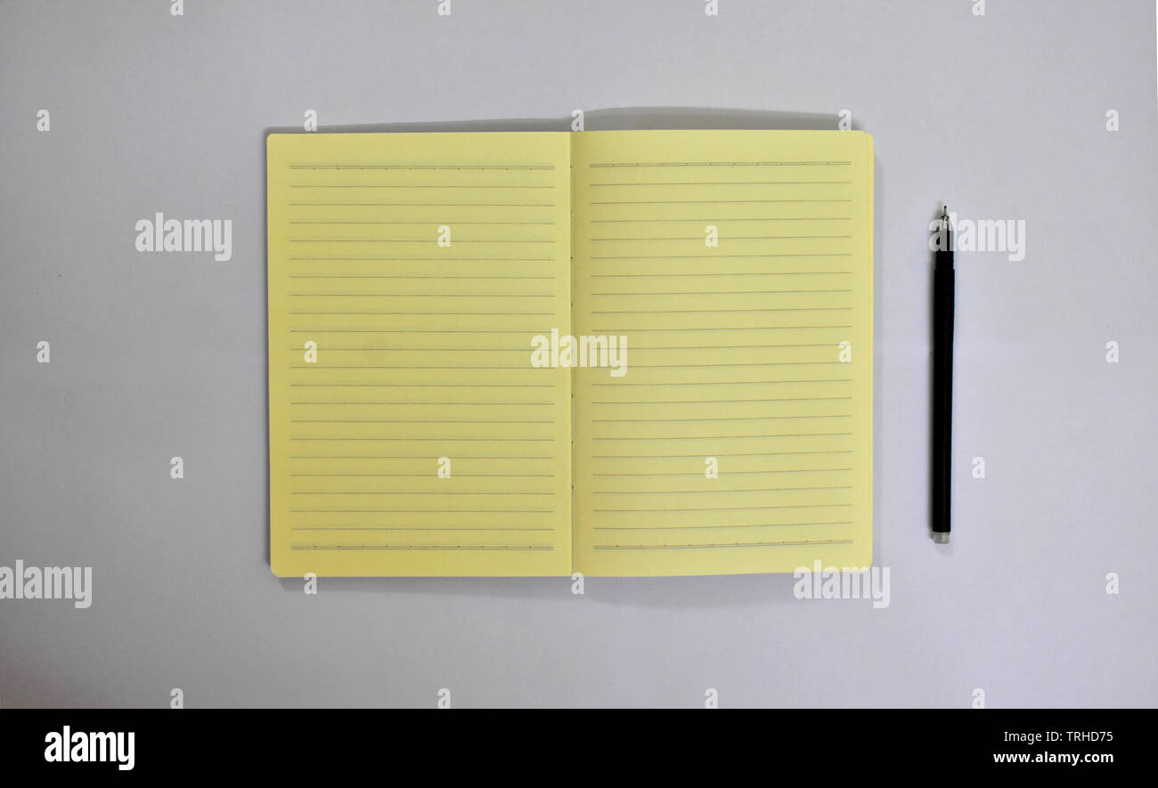 Bild von einem Stift neben einem Tagebuch. Stockfoto