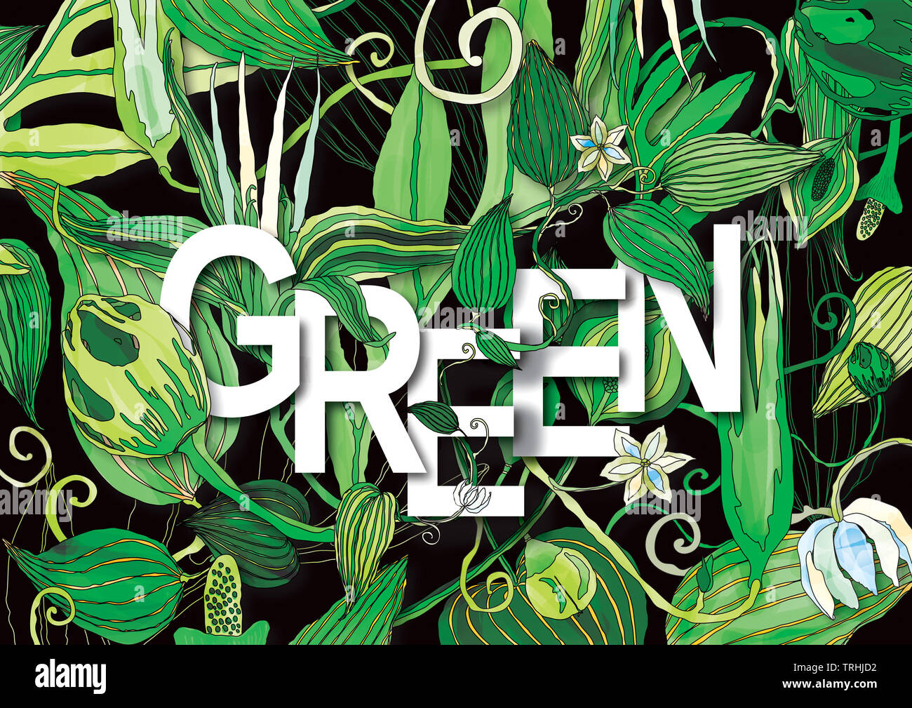 Wort Grün inmitten üppiger Pflanzen Stockfoto