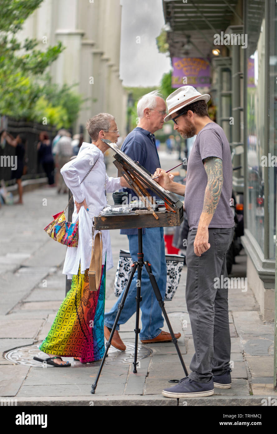 Portrait Künstler bei der Arbeit in der Pirat Gasse in der Nähe von Jack Square in New Orleans Stockfoto