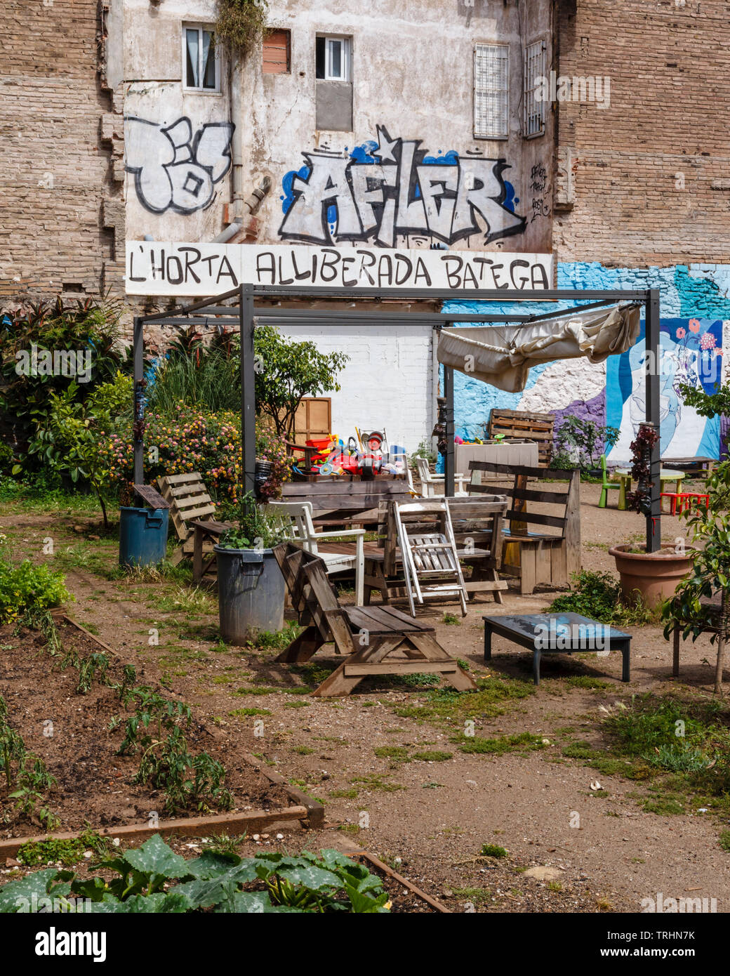 L'Horta Liberada de Sants, einem städtischen Garten von den lokalen Bewohnern zurückgefordert Stockfoto