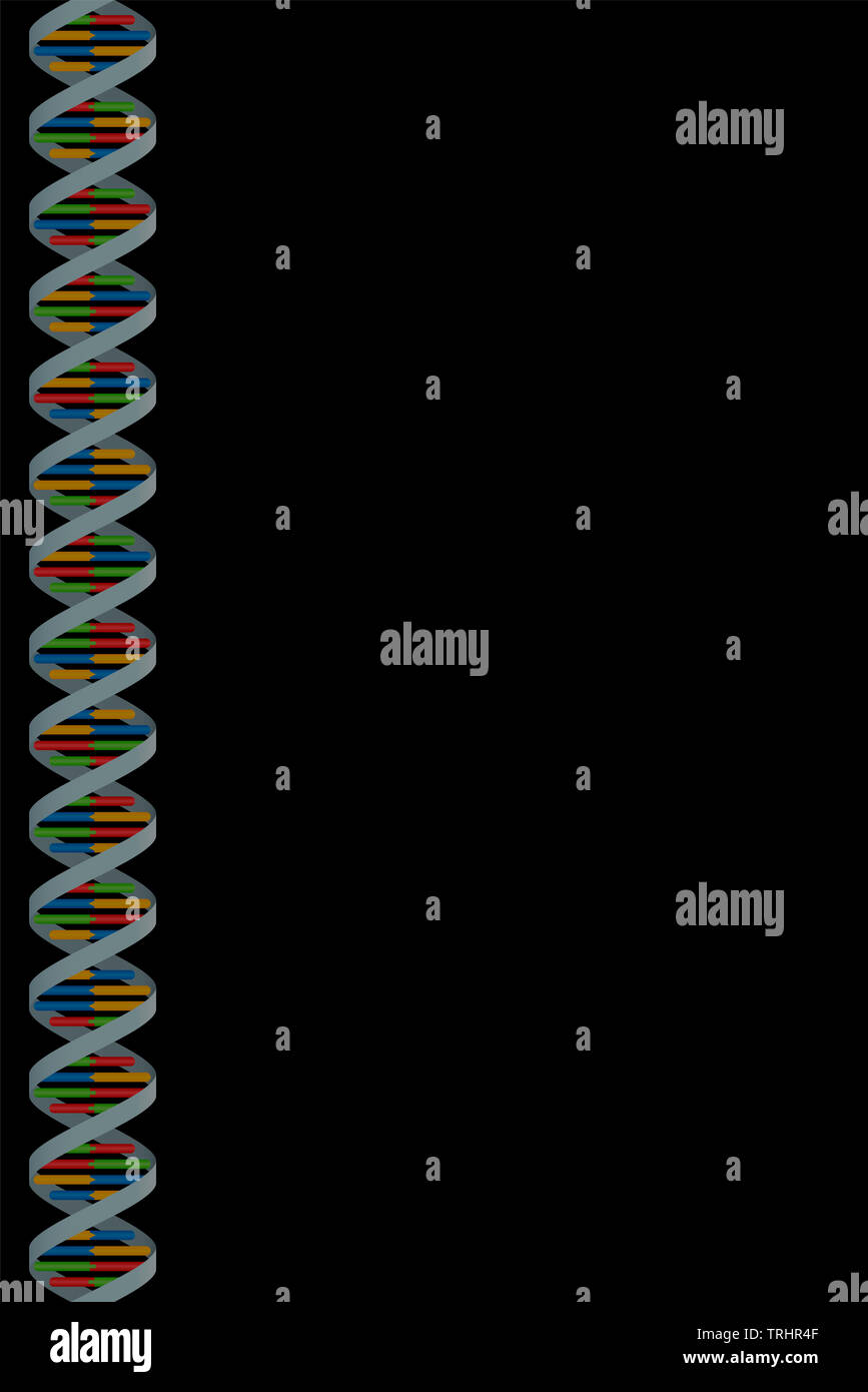 DNA-Hintergrund. Nahtlose erweiterbar, um nach unten zu blättern - Abbildung auf schwarzen Hintergrund. Stockfoto