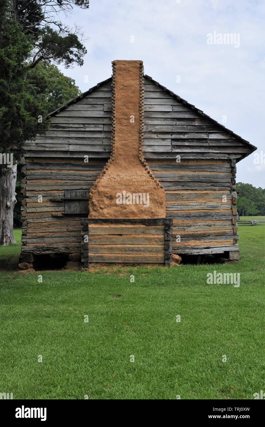 Die alte Hütte am Peach Orchard im Silo National Military Park. Stockfoto