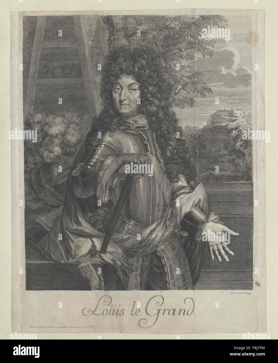 Ludwig XIV., König von Frankreich, Kupferstich von Crespy, Additional-Rights - Clearance-Info - Not-Available Stockfoto