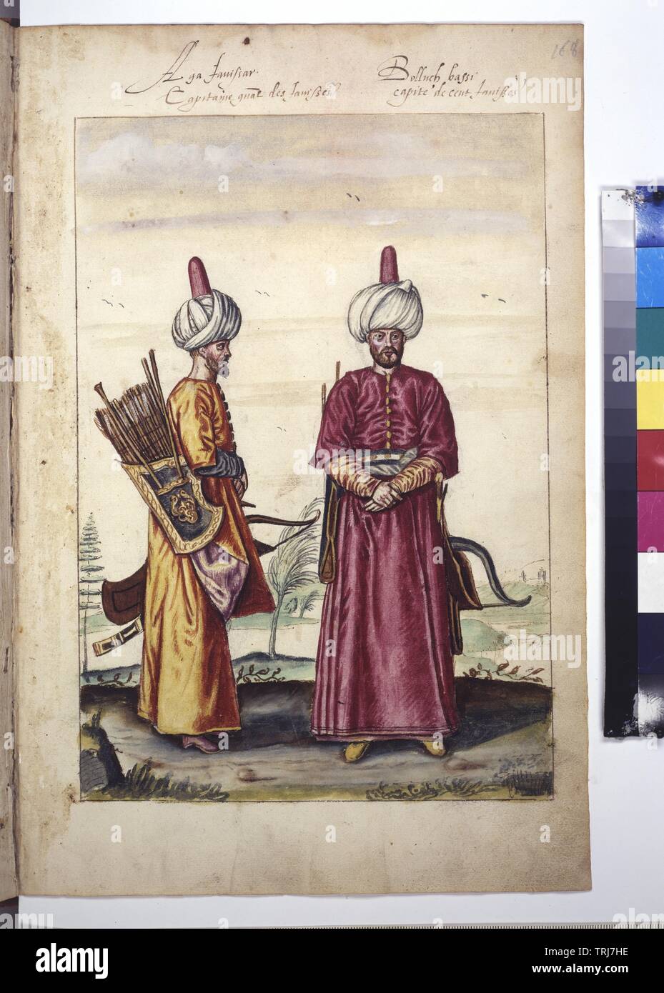 Volle Seite: farbstift Zeichnung (Aga und Janissar Bolluch bassi) mit Beschriftung, Additional-Rights - Clearance-Info - Not-Available Stockfoto