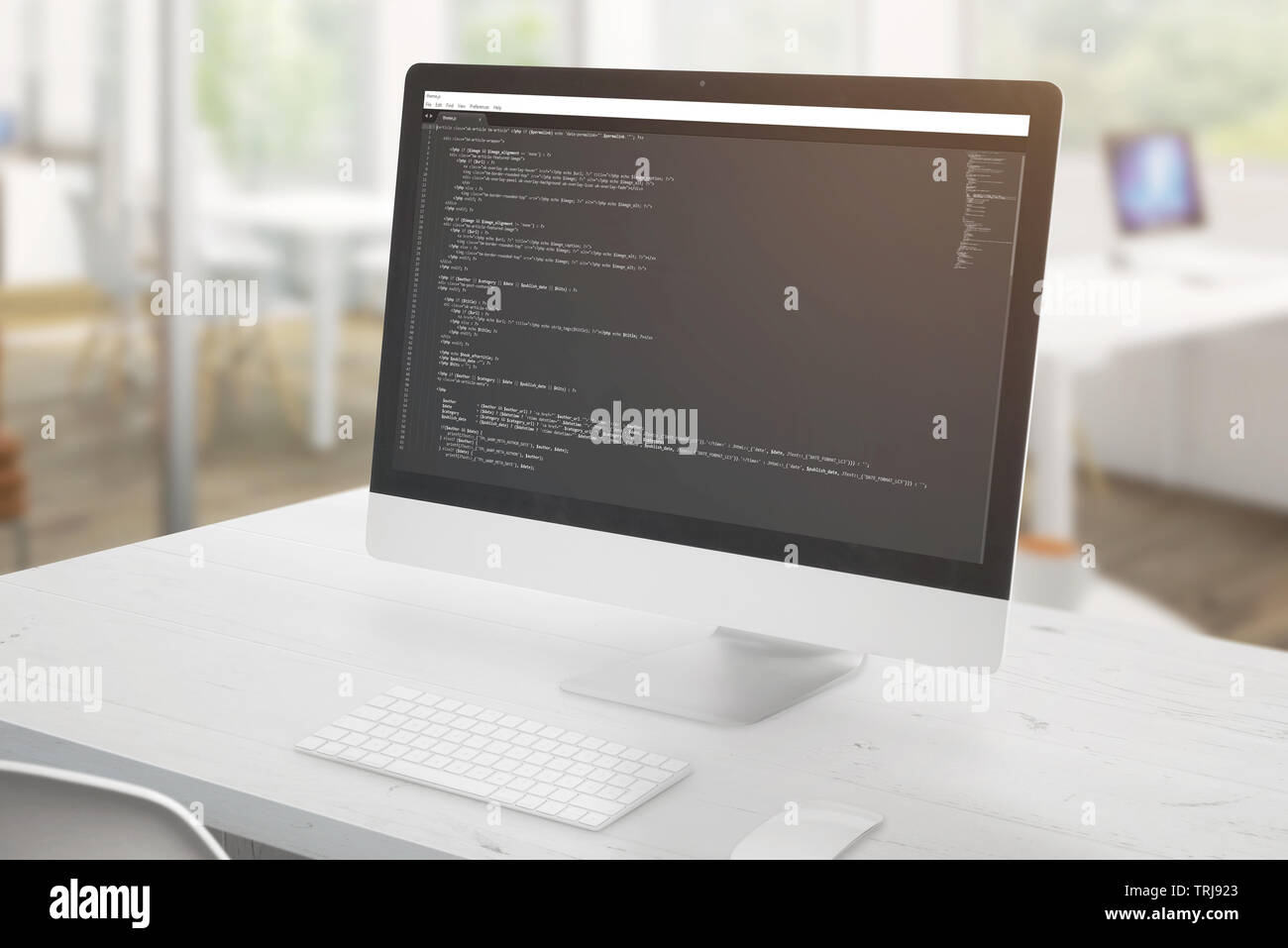 Computer Display Close-up mit einer Entwicklung Code Editor und Javascript Code. Stockfoto