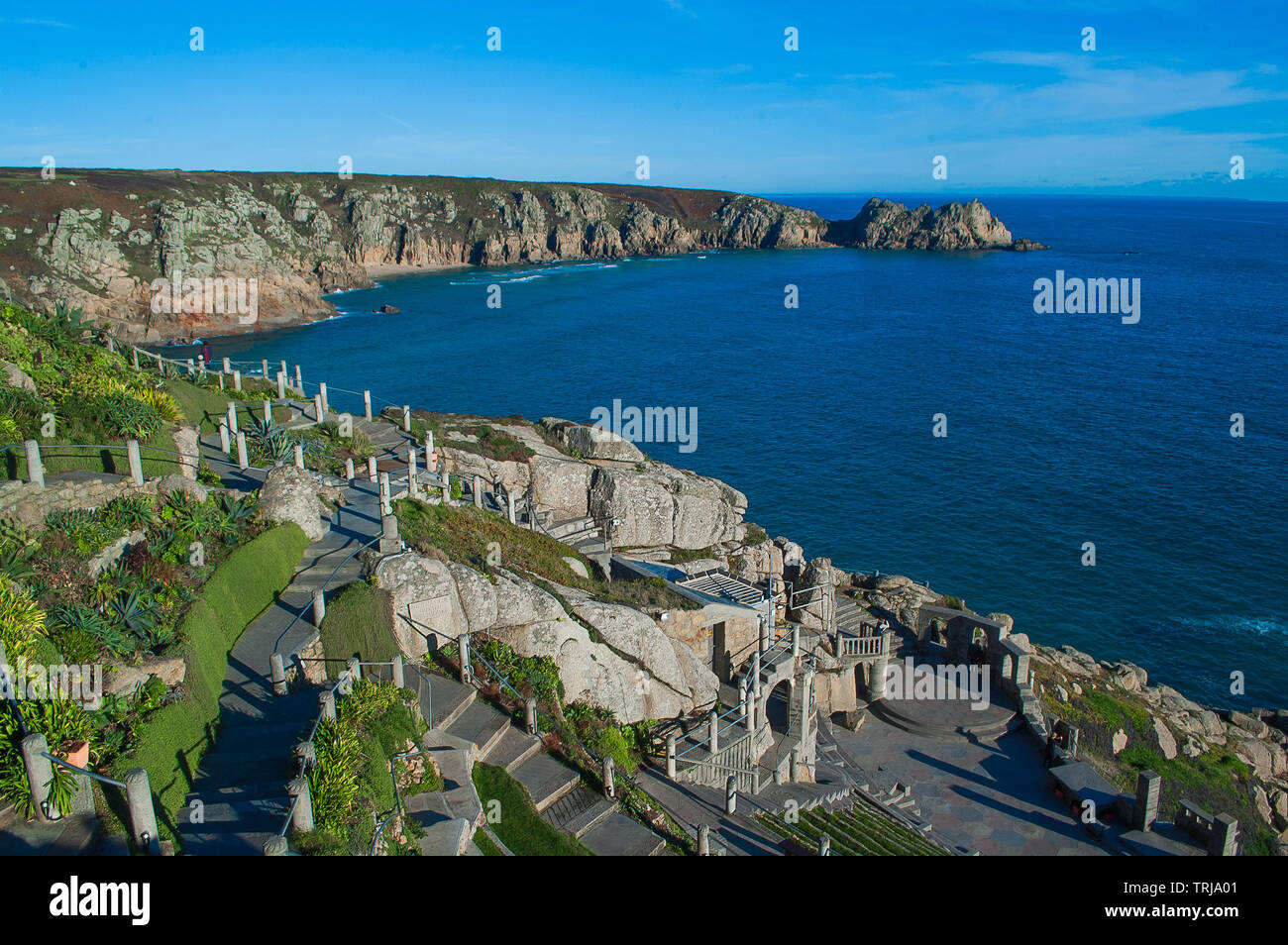 Die schöne kultige open air Minnack Theatre in Cornwall, Großbritannien. Stockfoto