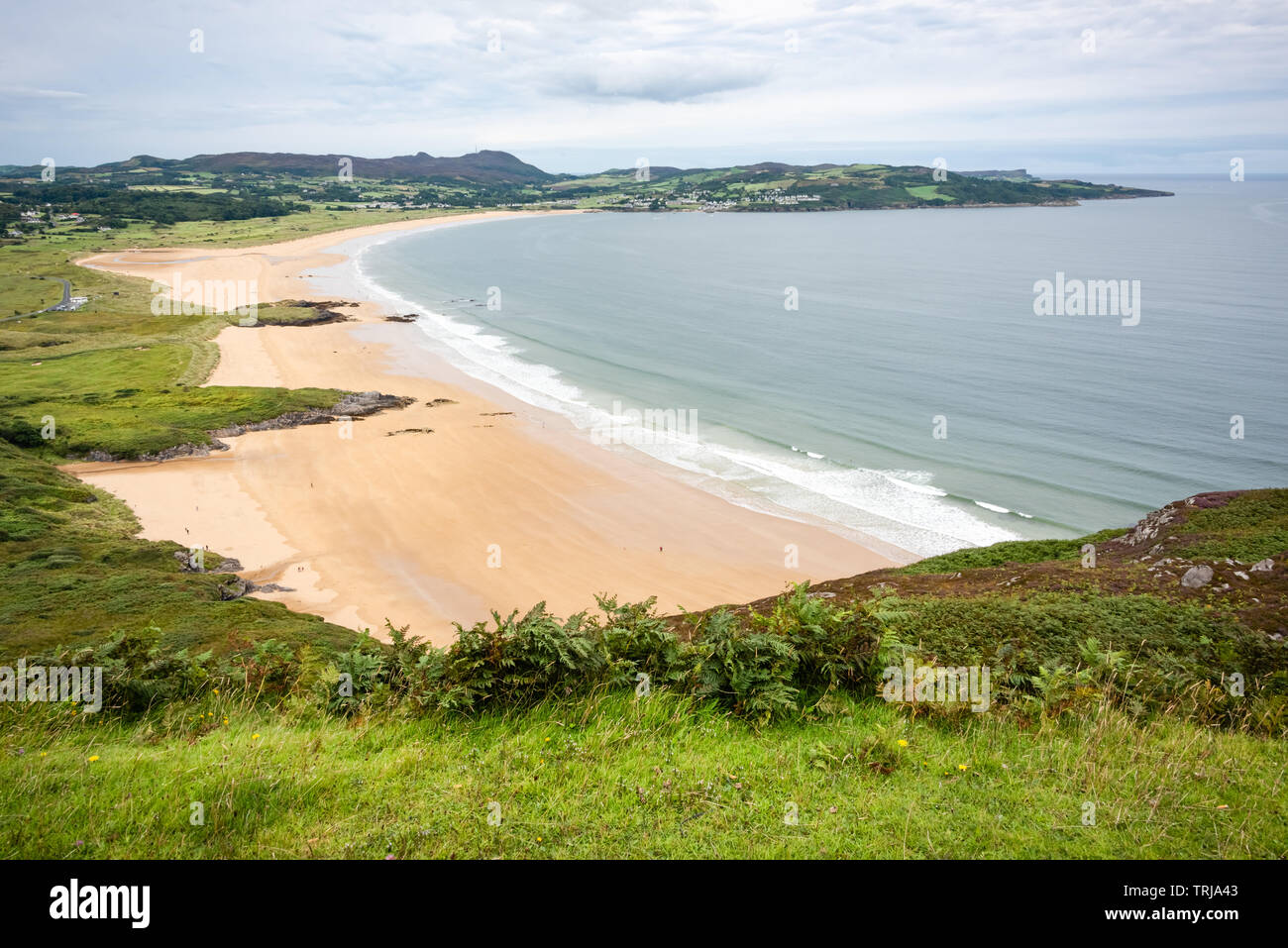 Auf Ballymastocker Strand von Croaghaun, Donegal, Irland. Die erhöhte Ansicht bietet einen außergewöhnlichen Blick über den wunderschönen Strand Stockfoto