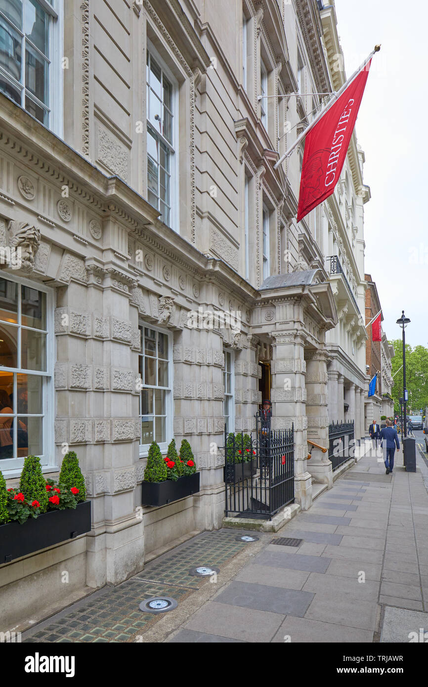 LONDON - Mai 17, 2019: Christie's berühmten Auktionshaus Gebäude in der King Street in London, England. Stockfoto