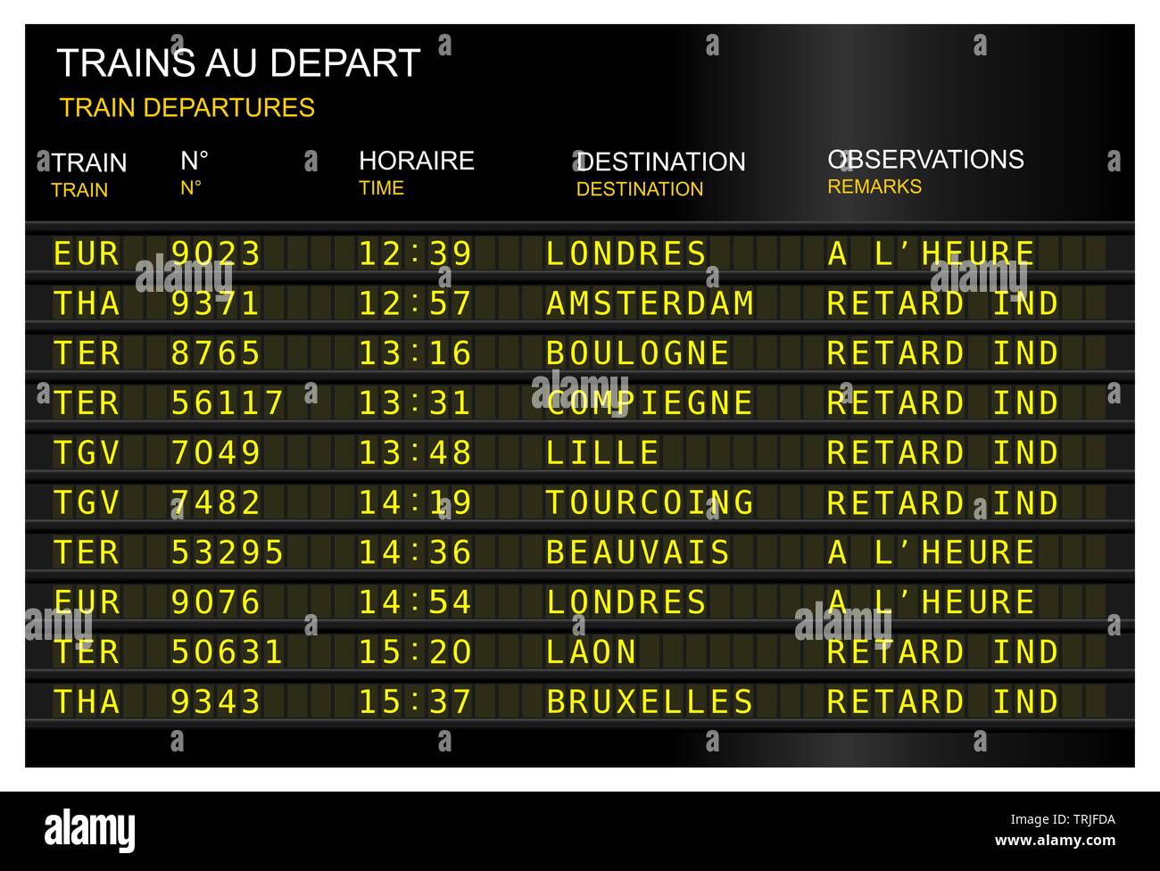 Bahnhof Abfahrt board verzögern. Frankreich, Französisch Paris, Gare du Nord Stockfoto