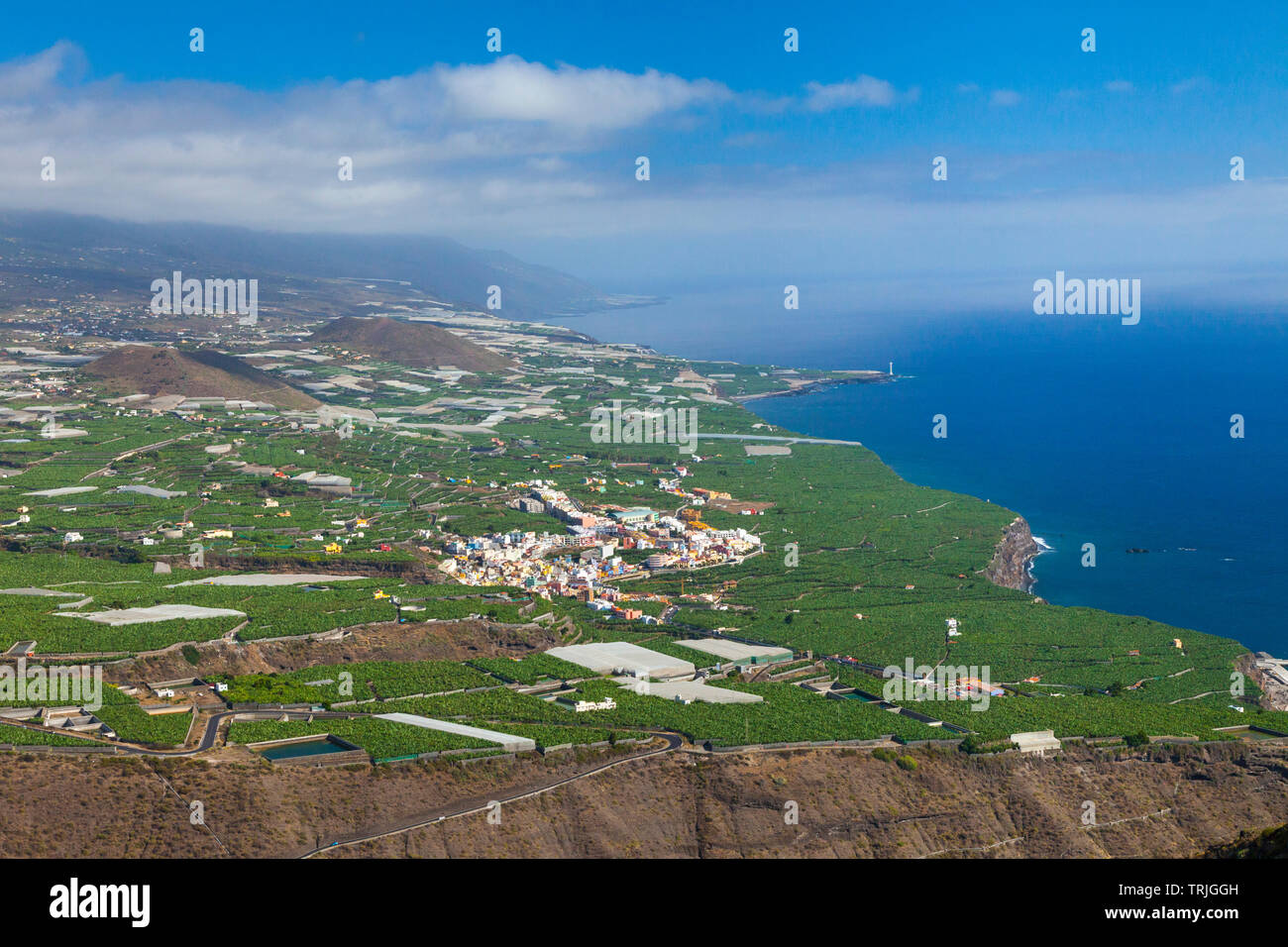 Vista del pueblo Tazacorte desde el Mirador del Time. Valle de Aridane. Isla La Palma. Provincia Santa Cruz. Islas Canarias. España Stockfoto