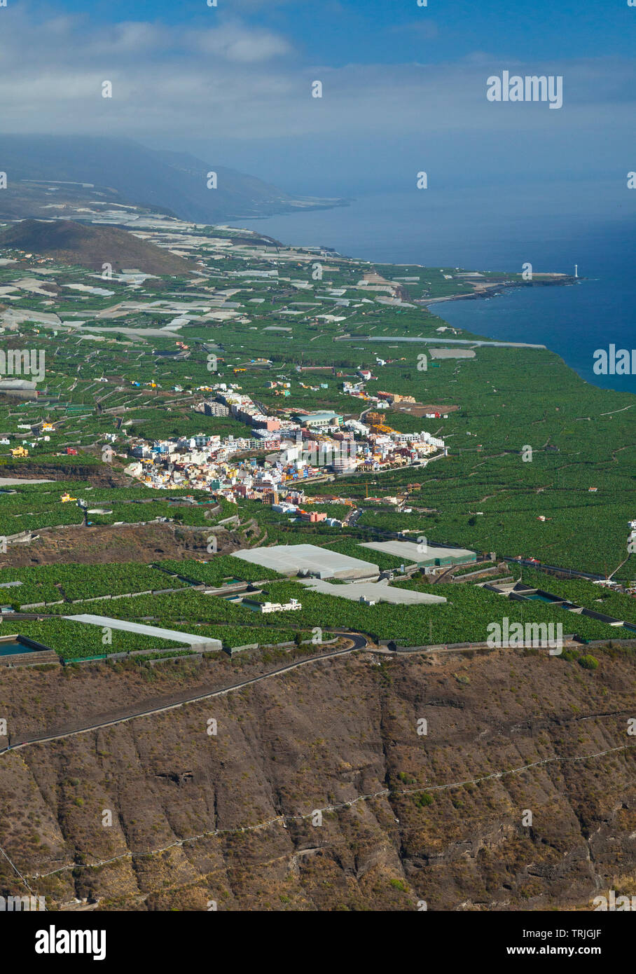 Vista del pueblo Tazacorte desde el Mirador del Time. Valle de Aridane. Isla La Palma. Provincia Santa Cruz. Islas Canarias. España Stockfoto