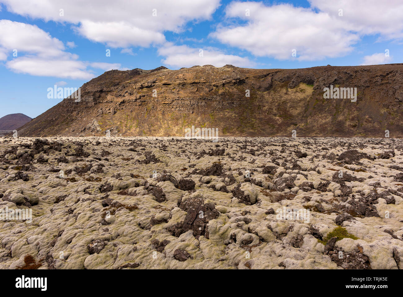 KRYSUVIKURBERG, ISLAND - Lavafeld, vulkanische Landschaft im Südwesten von Island. Stockfoto