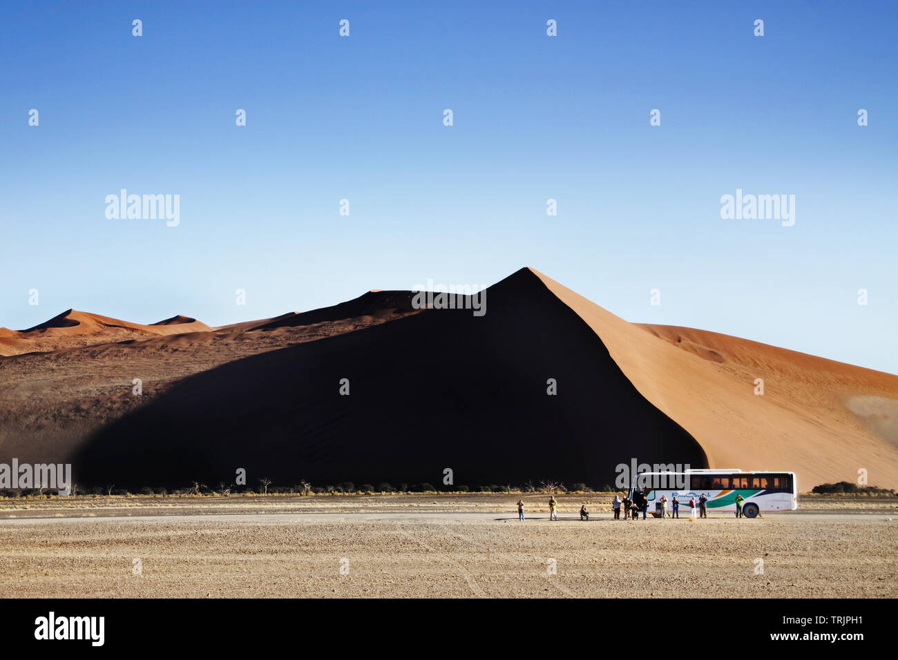 Eine Gruppe von Touristen in den Namib Naukluft National Park in Namibia - ein kurzer Stopp, ein Foto und wieder fahren Stockfoto