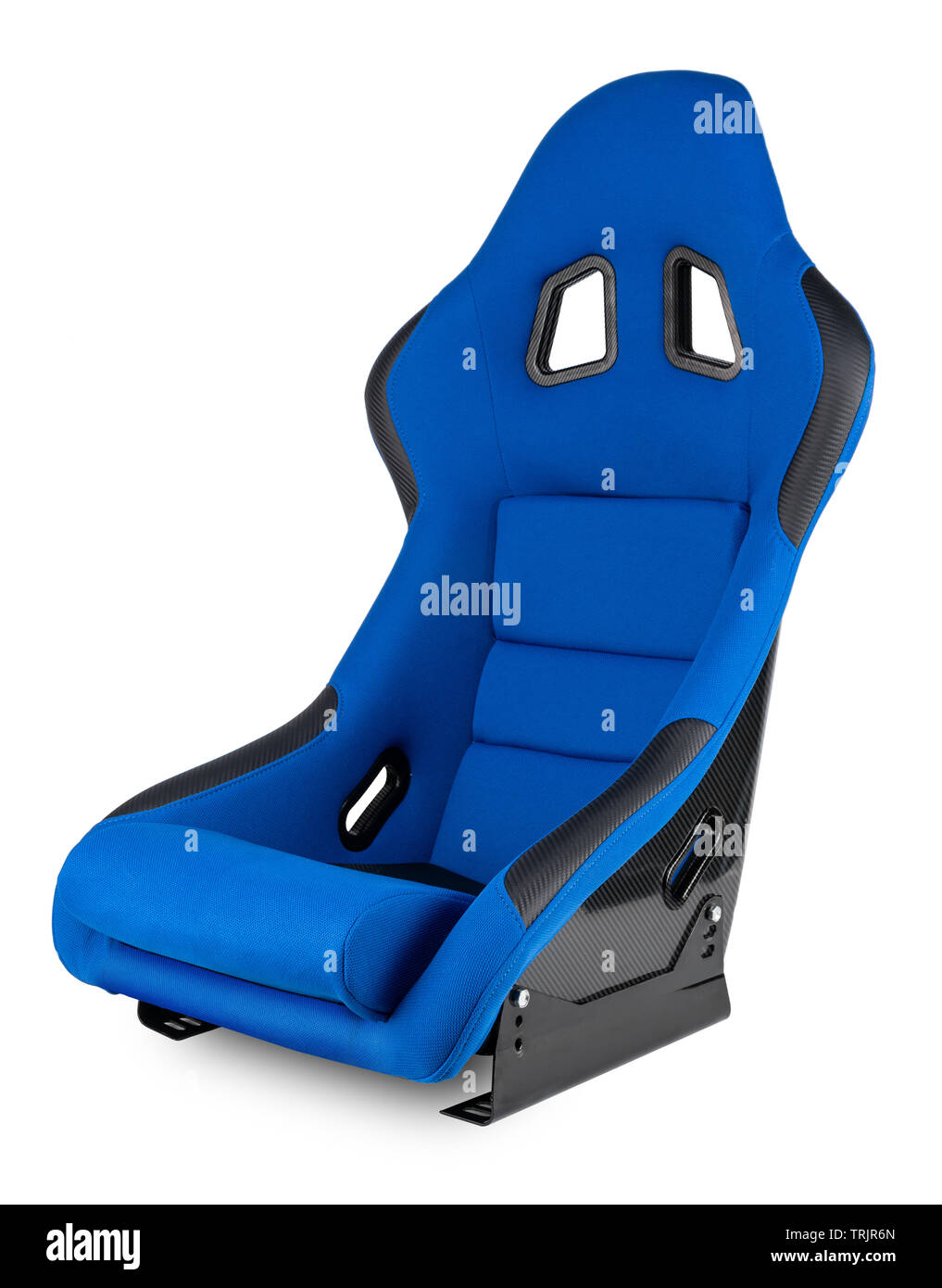 Blau Schwarz carbon Motorsport race car Tuning sim racing Schalensitz auf weißem Hintergrund Stockfoto