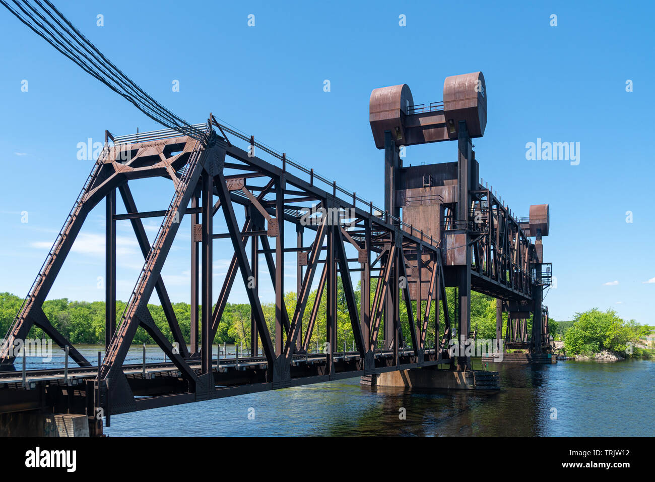 BNSF Railroad Saint Croix River überspannt den St. Croix und Mississippi Flüsse in Prescott, Wisconsin, USA. Stockfoto