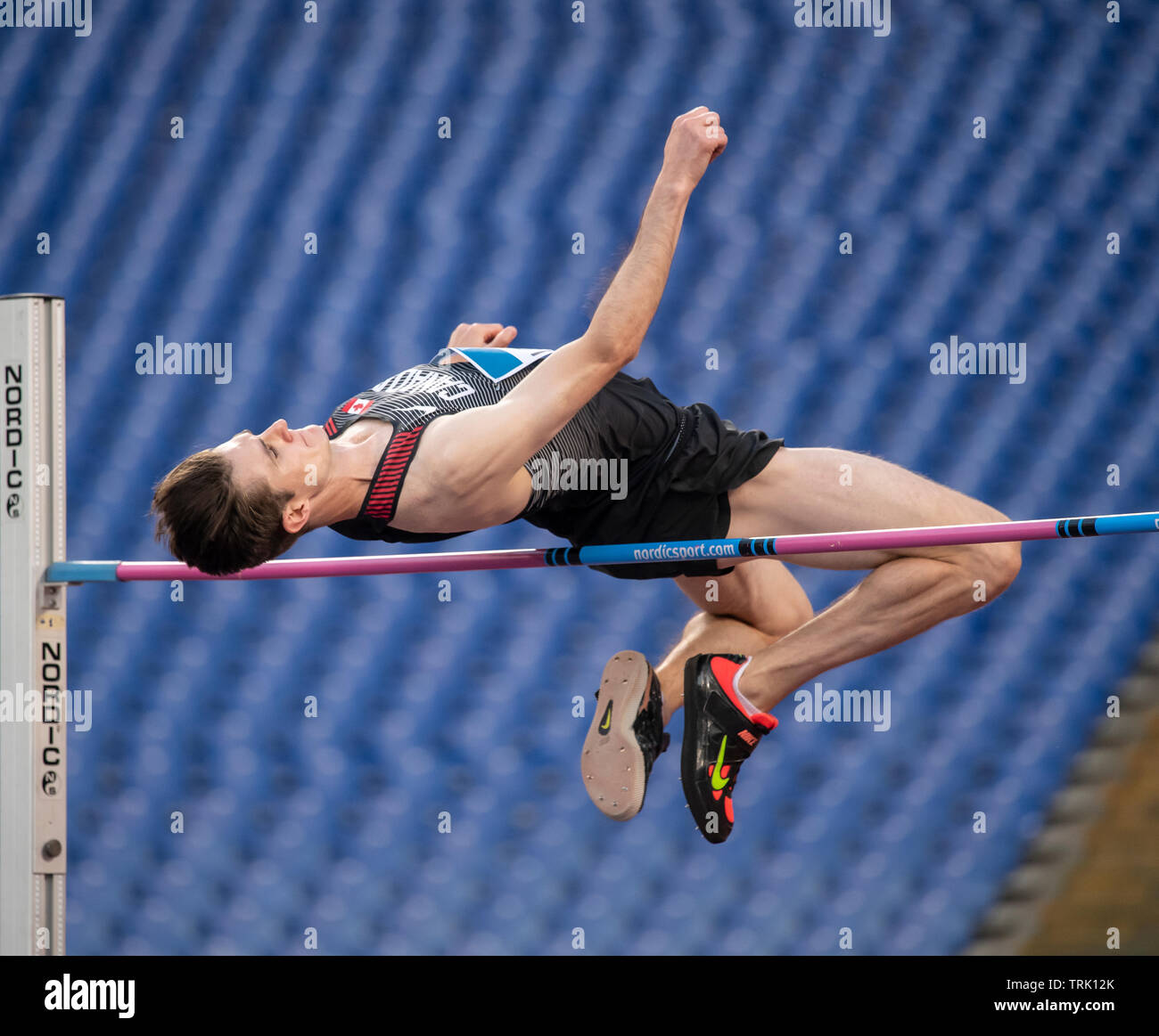 Rom - Italien vom 6. Juni 2019: Django Lovett (CAN) konkurrieren in der Männer springen Wettbewerb im Golden Gala IAAF Diamond League Rom 2019 bei Olimpic Stockfoto