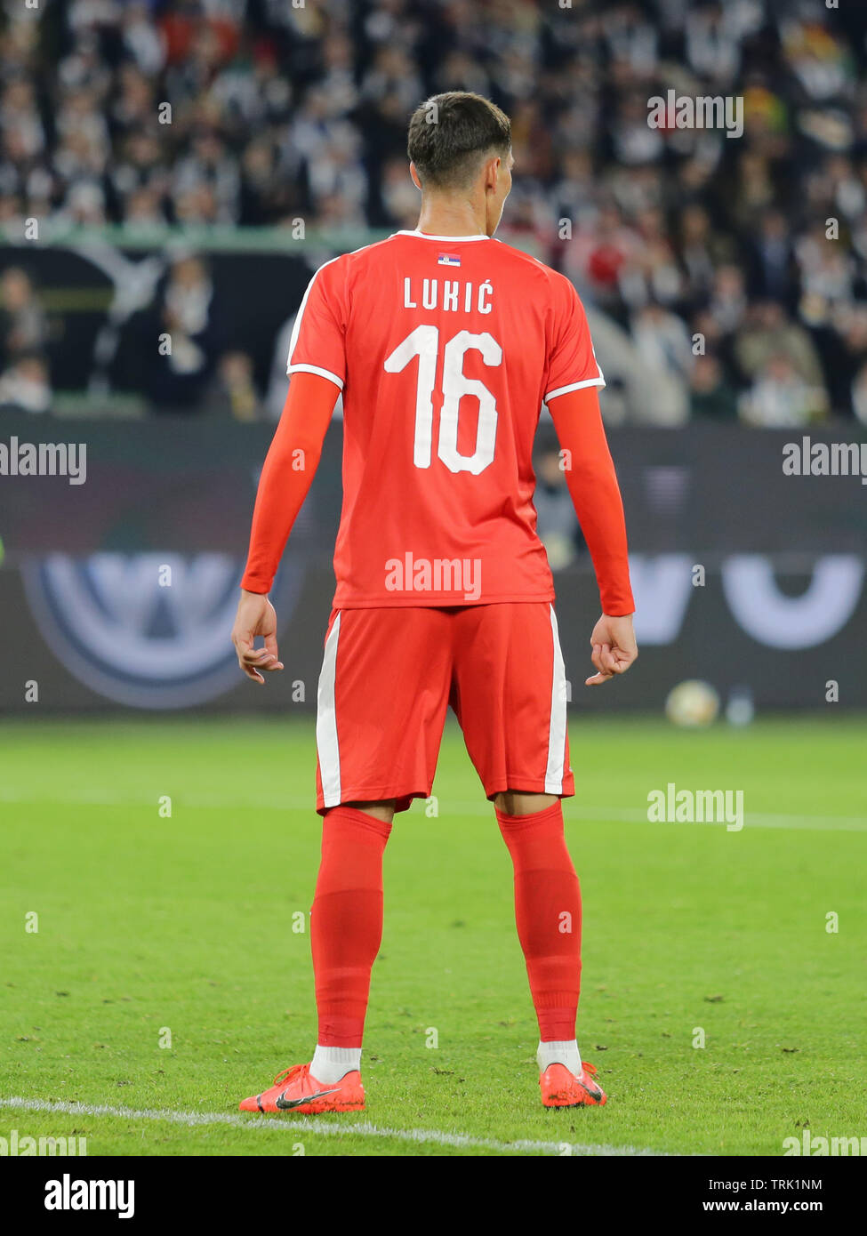 Wolfsburg, Deutschland, 20. März 2019: Serbische Nationalmannschaft footballer, Sasa Lukic, während der Internationalen freundlich Fussball Spiel Deutschland gegen Serbien. Stockfoto