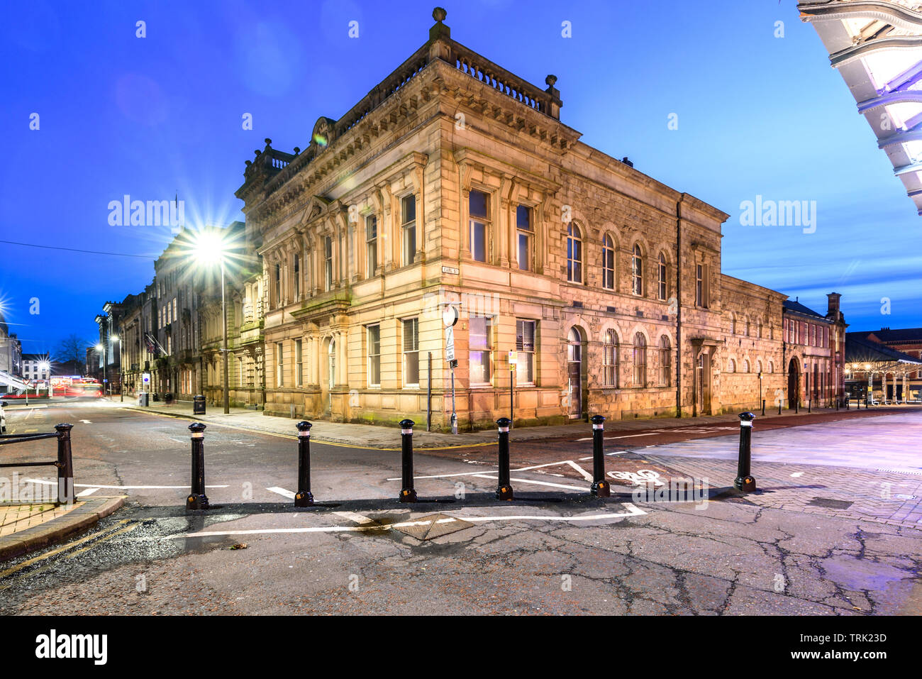 Preston Rathaus an der blauen Stunde, Preston, Lancashire, UK. Stockfoto