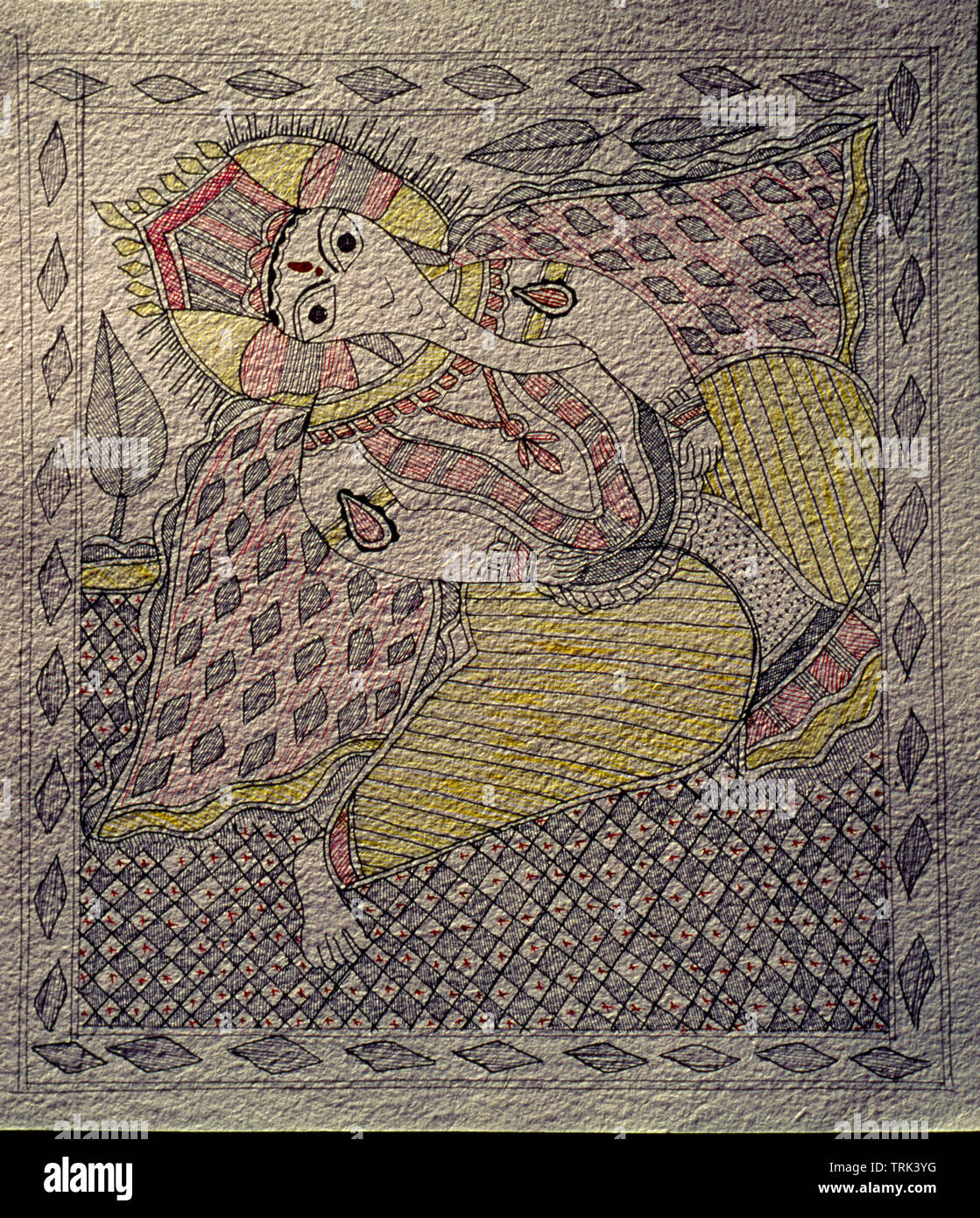 Ganesh in Form von Folk Art-Madhubani Malerei Madhubani Bihar in Indien Stockfoto