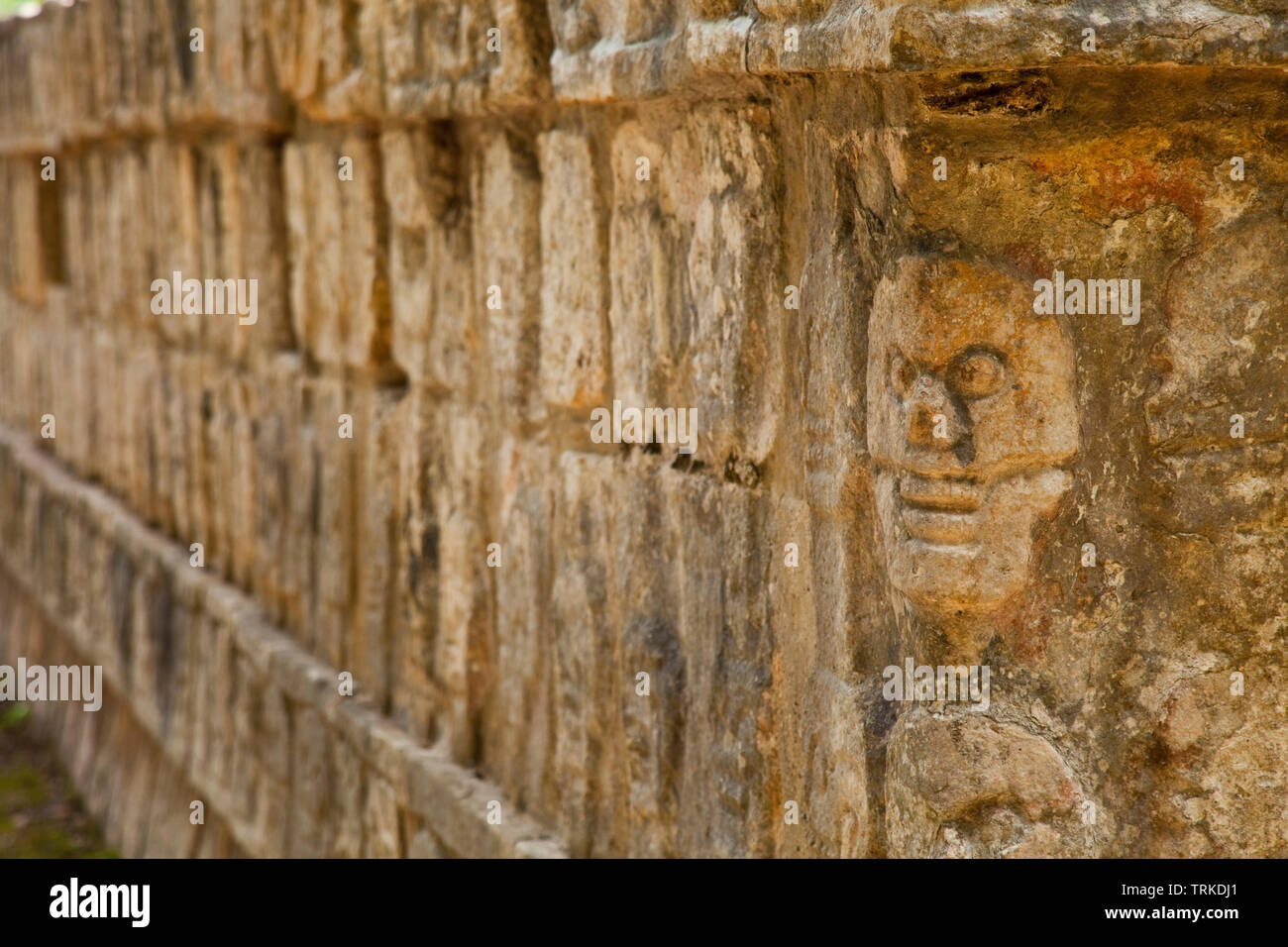 Plataforma de los Cráneos o Tzompantli. Yacimiento Arqueológico Maya de Chichén Itzá. Estado de Yucatán, Península de Yucatán, México, América Stockfoto