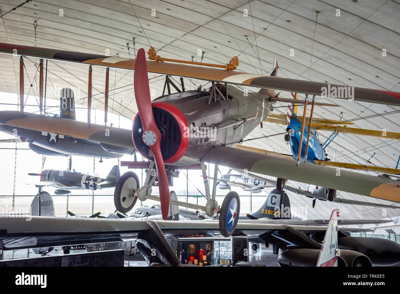 Der SPAD S.XIII französischen Doppeldecker durch die amerikanischen Streitkräfte im Ersten Weltkrieg verwendet angezeigt im Imperial War Museum, Duxford, Cambridgeshire, Großbritannien Stockfoto