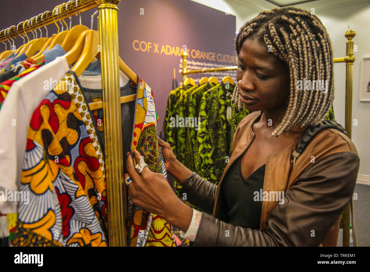 London, Großbritannien. 8. Juni 2019. Möchten Afrika Expo in London Olympia, ein zwei Tage, multi-conference präsentiert das Beste aus Afrika in Architektur, Technik, Kunst, Mode, Essen und Trinken sowie Reisen. Paul Quezada-Neiman/Alamy leben Nachrichten Stockfoto