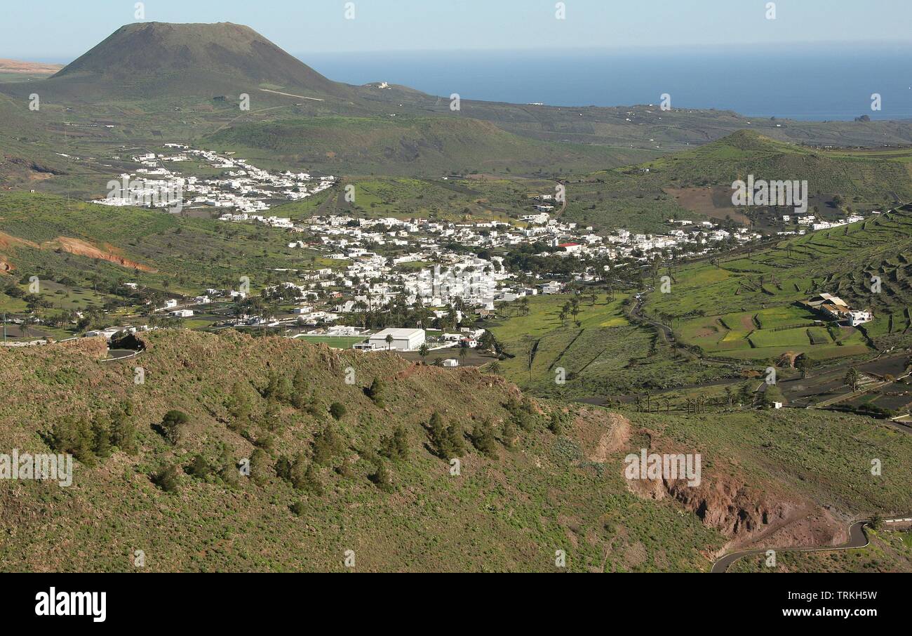 Ackerland auf der Vulkaninsel Lanzarote auf den Inseln des Kanarischen Inseln, Spanien, Europa EU 2018 Stockfoto