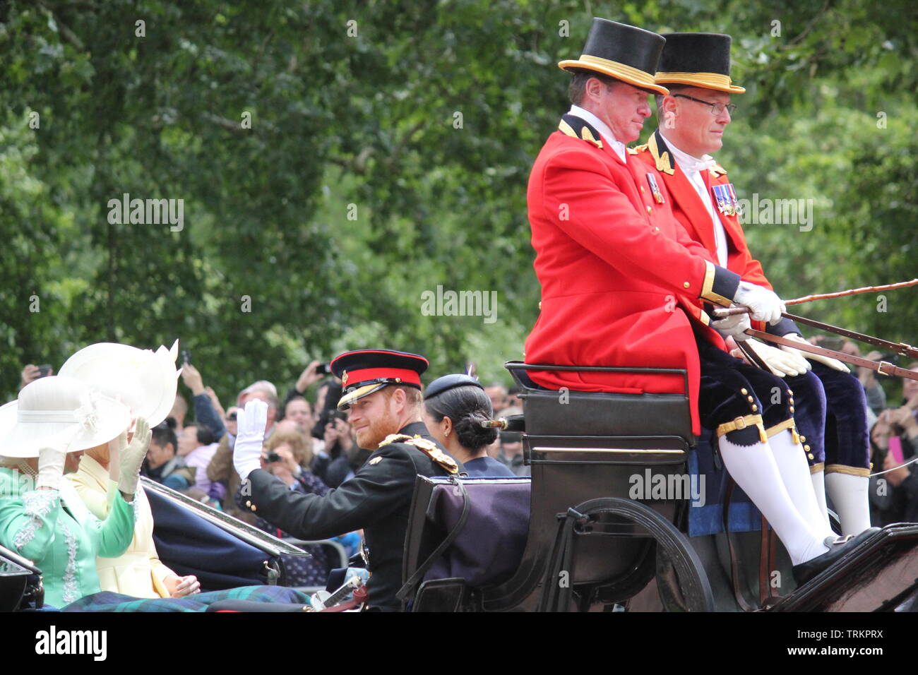 Meghan Markle & Prince Harry Stock, London UK, 8. Juni 2019 - Kate Middleton, Camilla Parker Bowles, Meghan Markle Prince Harry Trotzen der Farbe Stockfoto