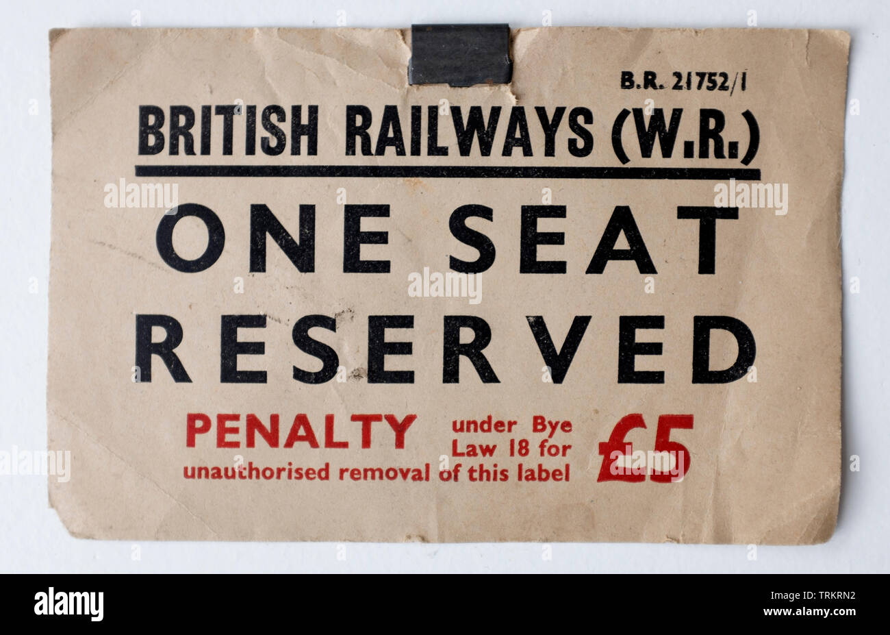 Vintage British Rail Sitzplatzreservierung Ticket Stockfoto