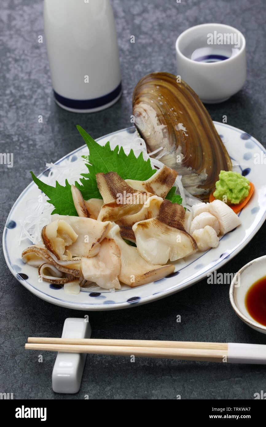 Pacific razor clam Sashimi, japanische Küche Stockfoto