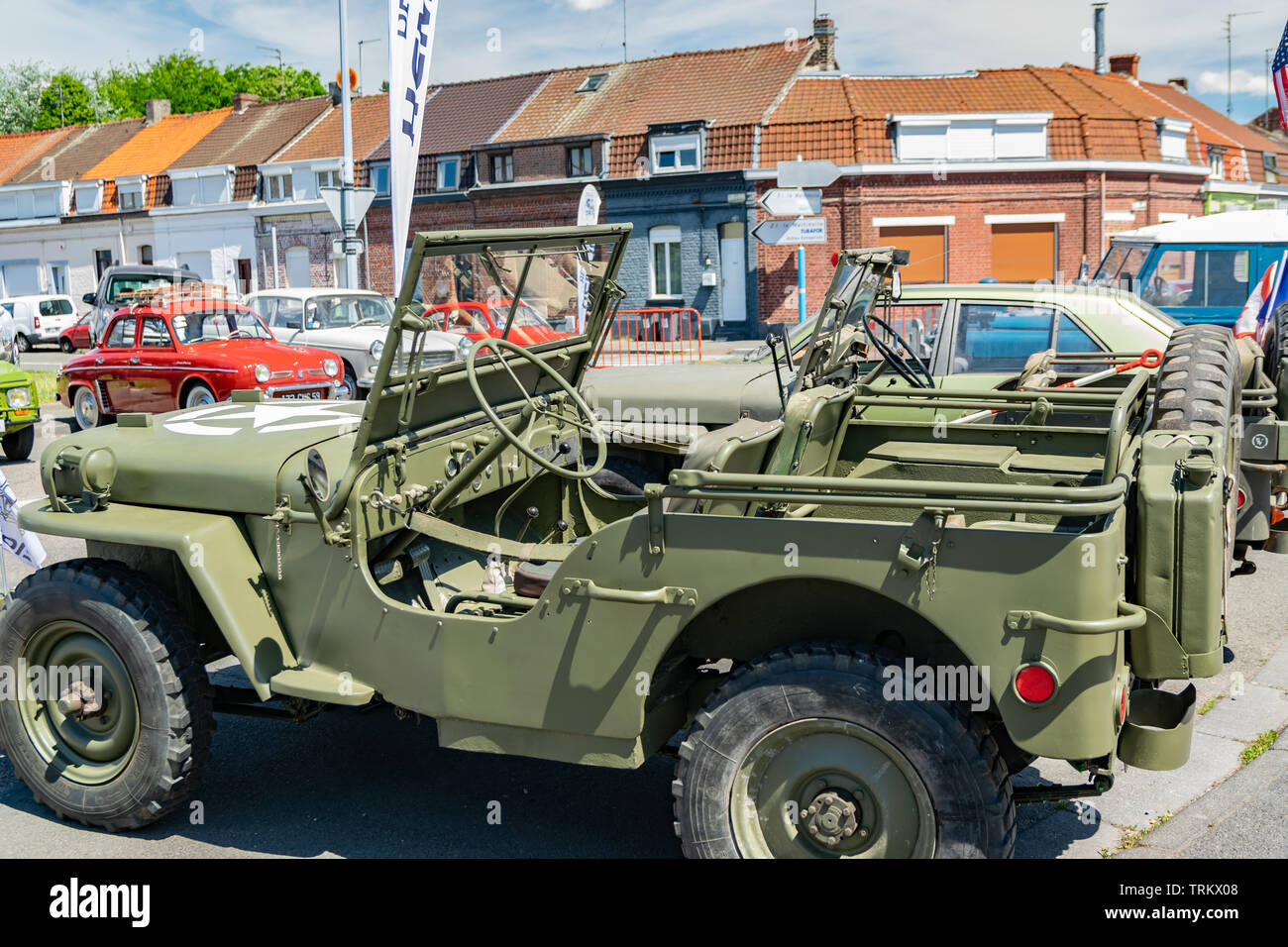 Wattrelos, Frankreich - Juni 02,2019: militärische Geländewagen aus der Zeit des Zweiten Weltkriegs, Willys MB. Stockfoto