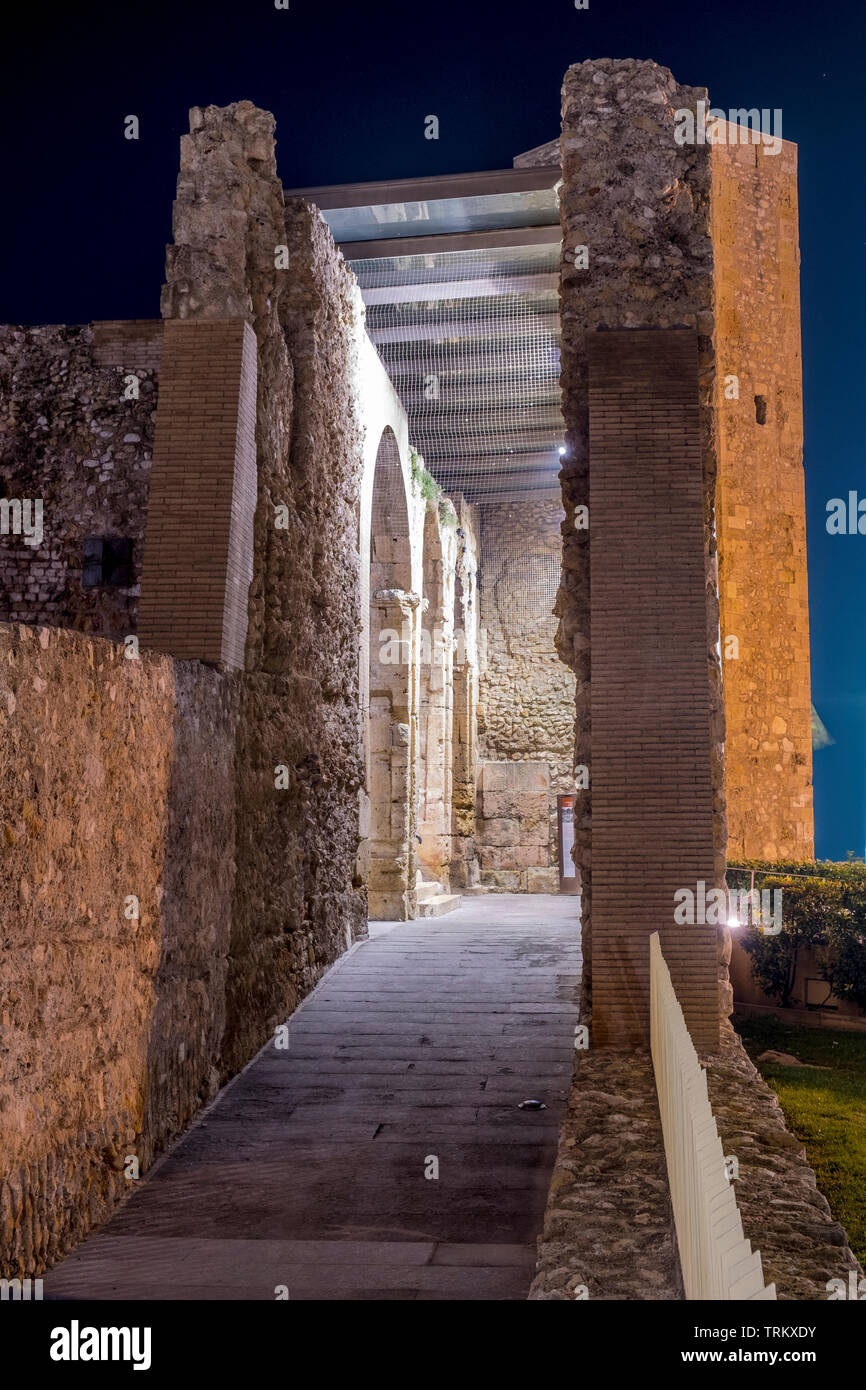 Circo Romano. Tarragona Altstadt bei Nacht. Katalonien, Spanien Stockfoto