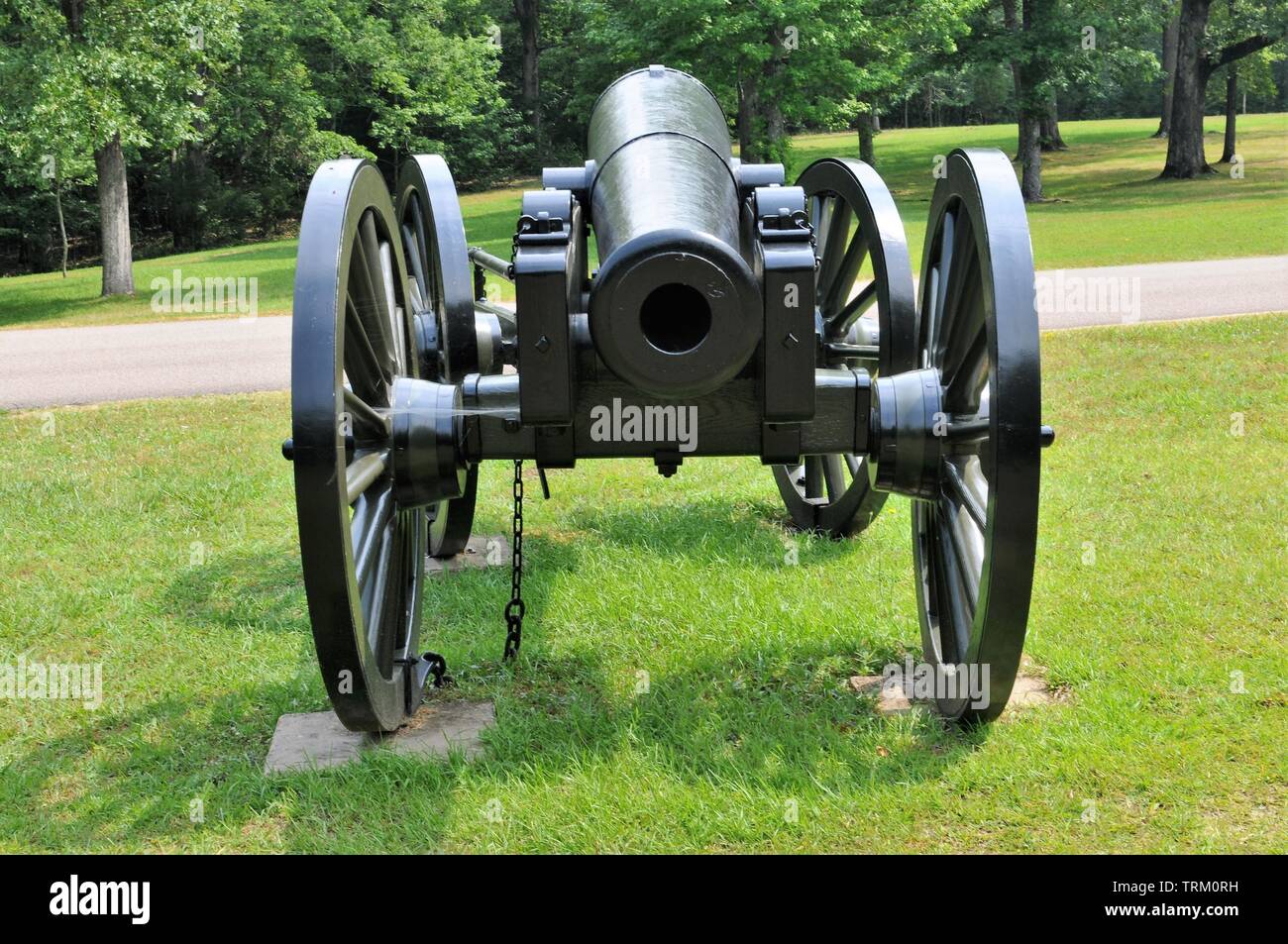 Cannon und geschmeidig an Gen. Grant's Verteidigungslinie in der Schlacht von Shiloh, Tennessee. Stockfoto