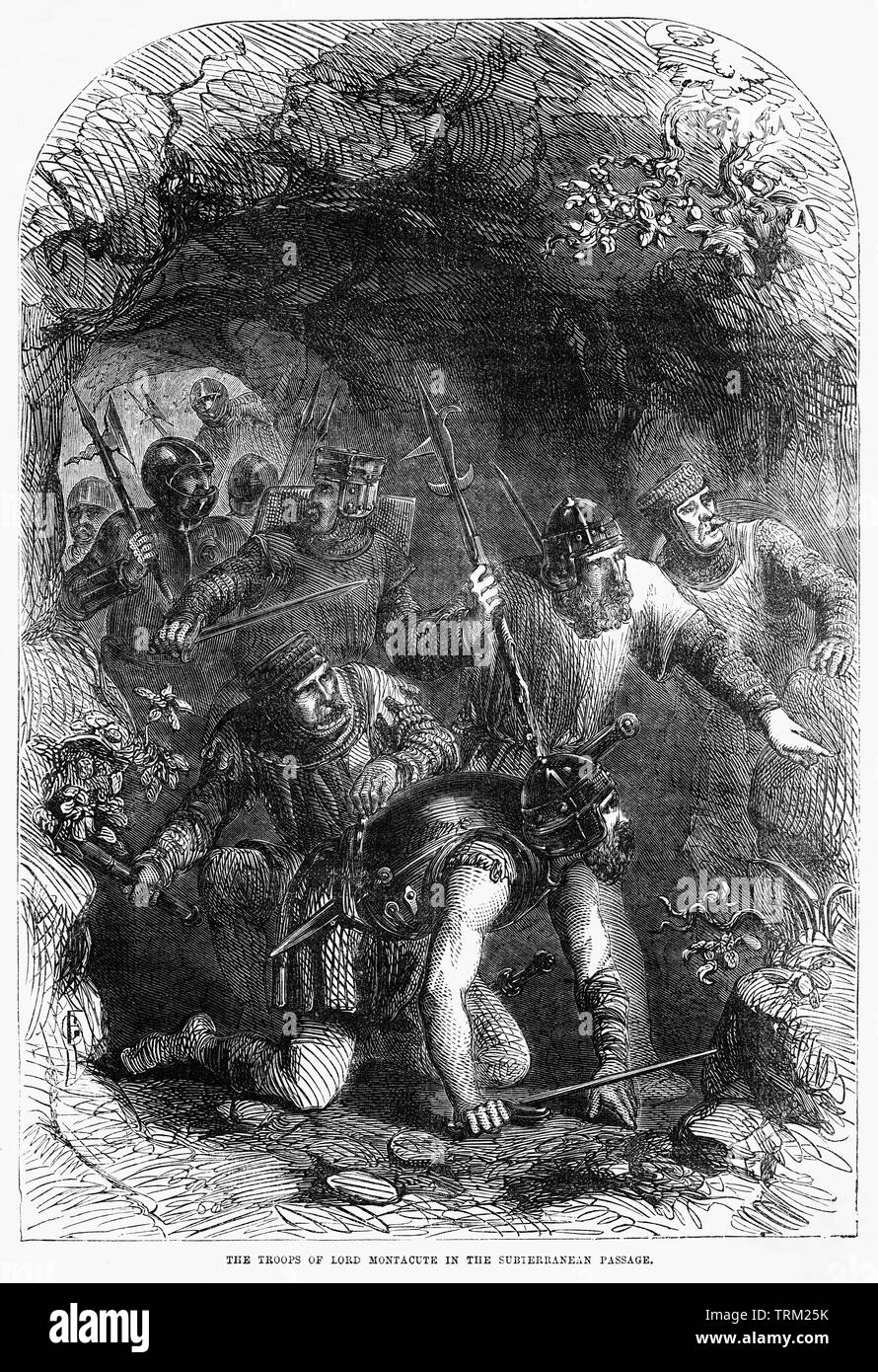 Die Truppen von Herrn Montacute in der unterirdischen Passage, die Erfassung von Roger Mortimer, 1. März, von Edward III, Illustration von John's Cassell Illustrated Geschichte Englands, Bd. I aus der frühesten Periode der Herrschaft von Edward der Vierten, Cassell, Petter und Galpin, 1857 Stockfoto