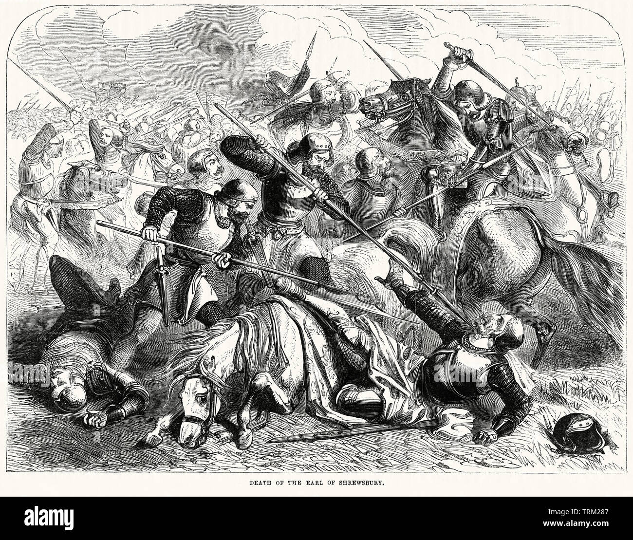Der Tod des Grafen von Shrewsbury, Illustration von John's Cassell Illustrated Geschichte Englands, Bd. I aus der frühesten Periode der Herrschaft von Edward der Vierten, Cassell, Petter und Galpin, 1857 Stockfoto