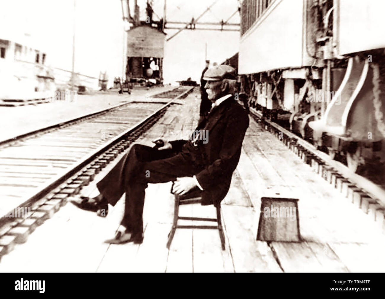 Henry M. Flagler c 1908 bei der Eröffnung der Ritter auf der Florida East Coast Railway (FEC) Erweiterung, die später in Key West im Jahr 1912 erreichen. Stockfoto