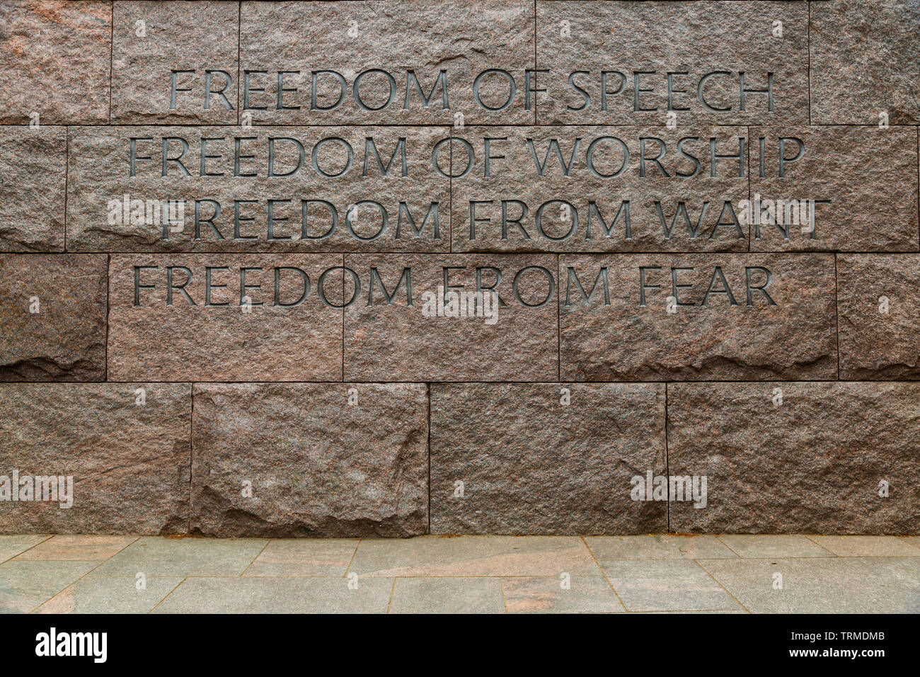 Franklin Delano Roosevelt Memorial Interior Detail vier Freiheiten in Washington DC Stockfoto