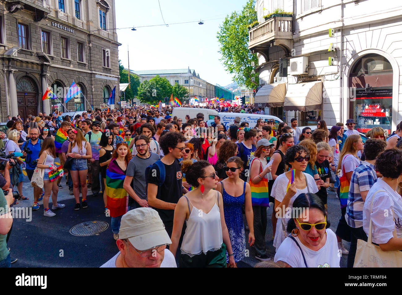 Triest Italien - 8. JUNI 2019 GAY PRIDE PARADE FVG LGBT März Förderung von Gleichheit und Toleranz in einer Küstenstadt in Triest Stockfoto