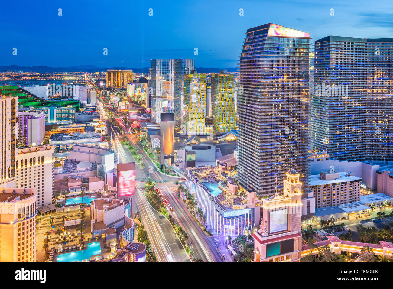 Las Vegas, Nevada, USA Stadtbild auf dem Streifen am Abend. Stockfoto