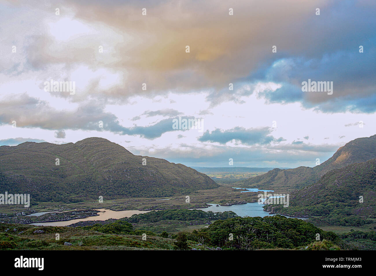 Die malerische Landschaft des Killarney National Park von den Damen, Ring of Kerry, Irland Stockfoto