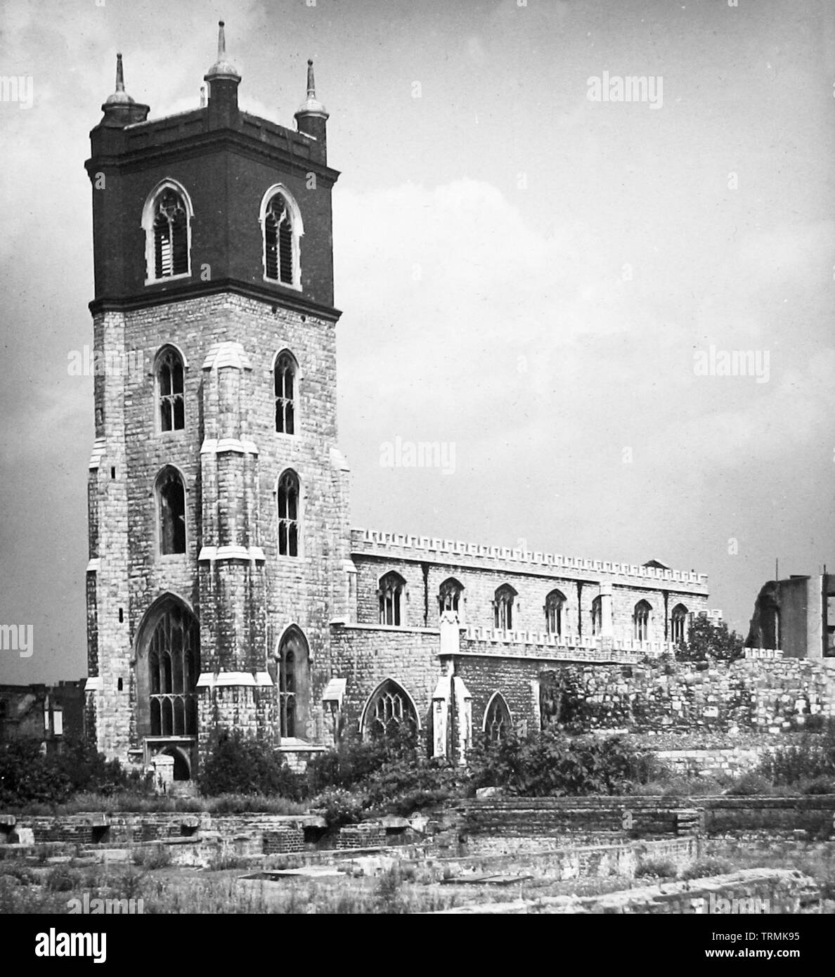 Bombenschäden, St Giles Kirche, Cripplegate, London, August 1946 Stockfoto