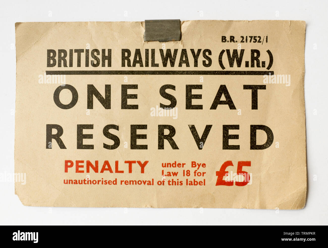 Vintage British Rail Sitzplatzreservierung Ticket Stockfoto