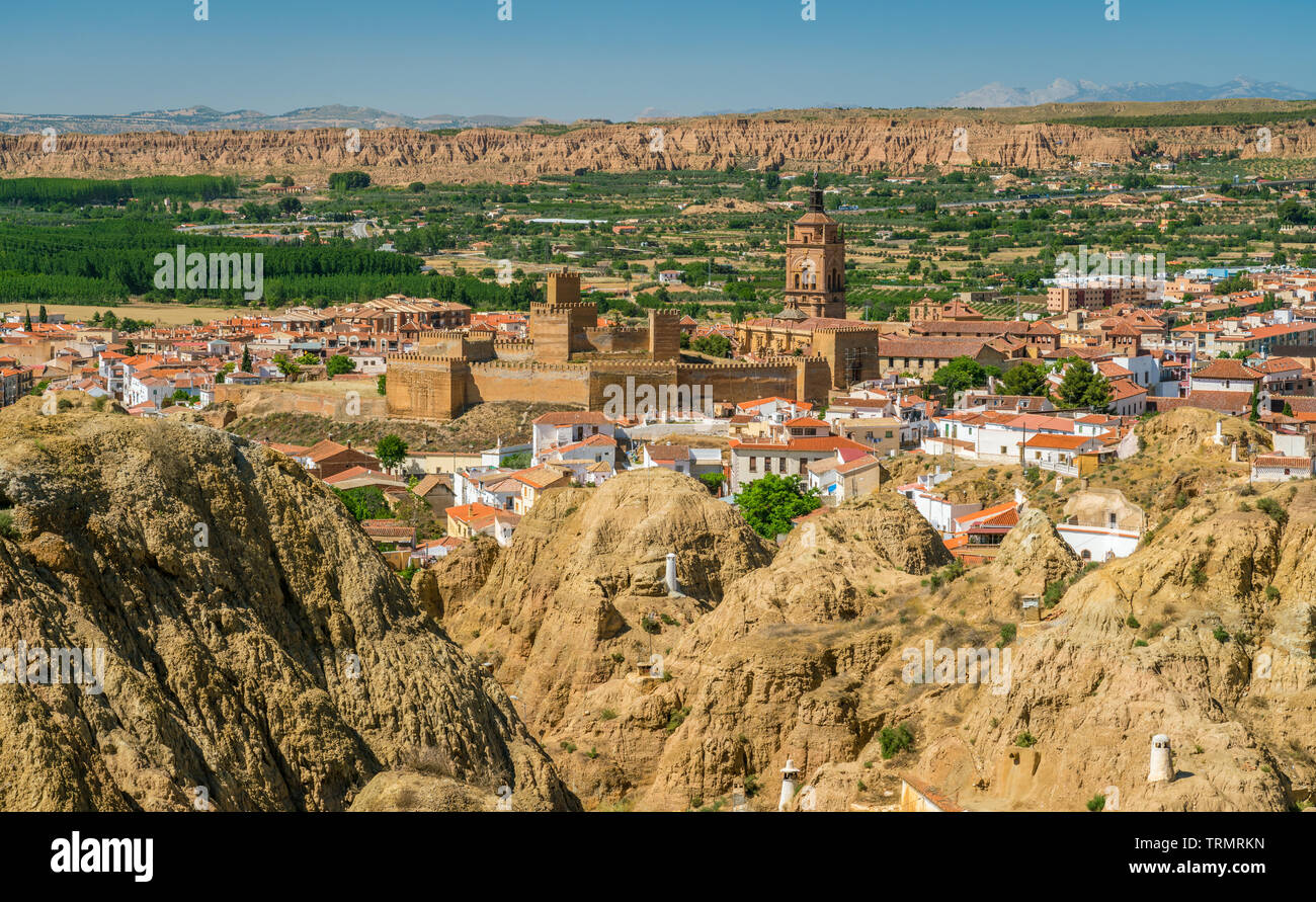 Panoramablick in Guadix, in der Sierra Nevada Gebiet, Provinz Granada, Spanien. Stockfoto