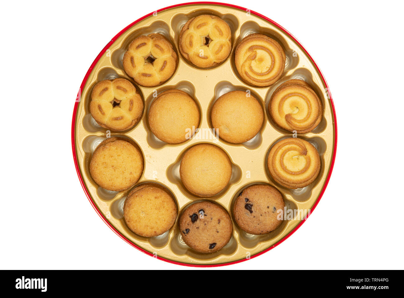 Blick von oben auf eine Butter Cookies aktivieren auf weißem Hintergrund Stockfoto