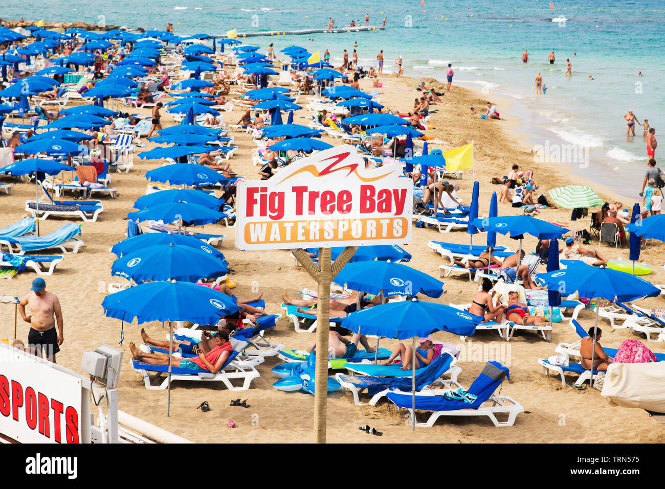 Protaras. Zypern - 5. Oktober 2018: Fig Tree Bay am Strand in Protaras Zypern. Stockfoto