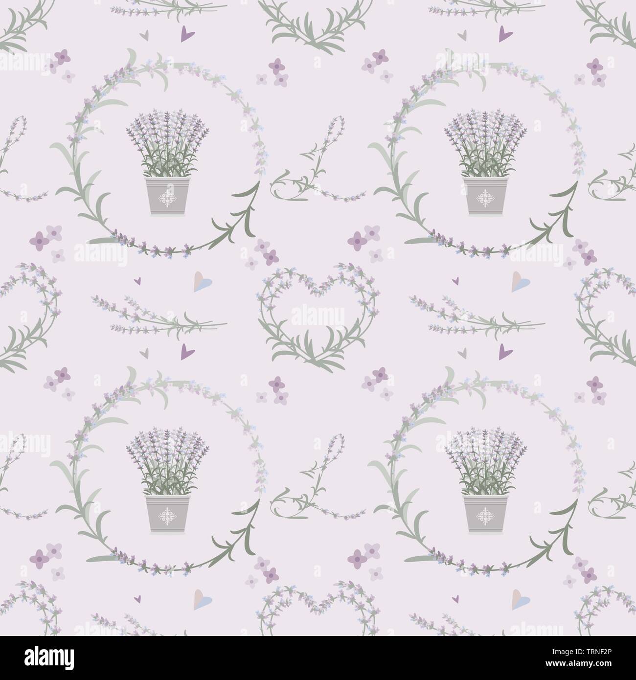 Lavendel nahtlose Muster mit sich wiederholenden floralen Elementen. Stockfoto