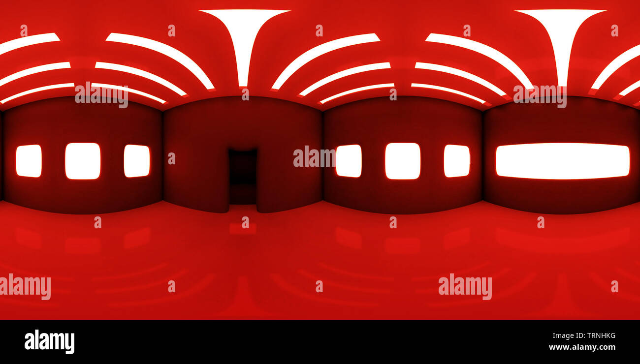 HDRI Umgebung Karte, 360 Grad Bild, abstrakte Sphärisches Panorama Hintergrund, Innenbeleuchtung Quelle rendern (rot 3D-Render) Stockfoto